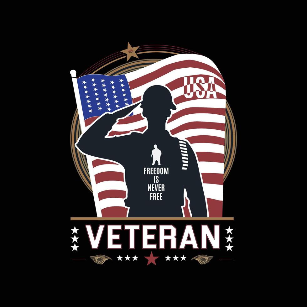 American Veteran t shirt design, Freedom is never free typography, head of Eagle, American flag vector