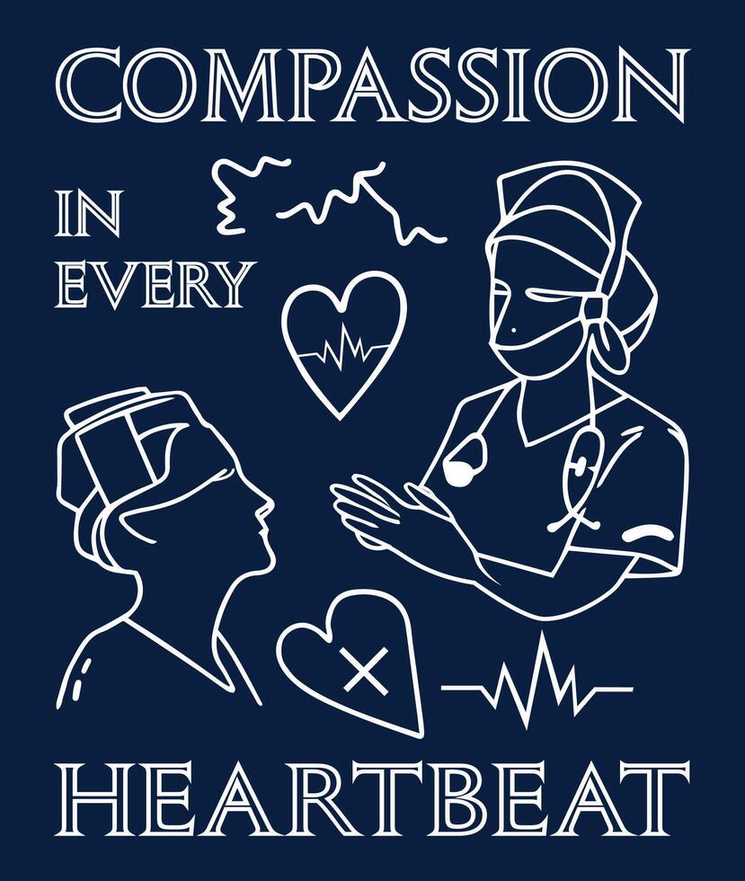 Nursing t shirt design, Compassion in every heartbeat typography, some element vector