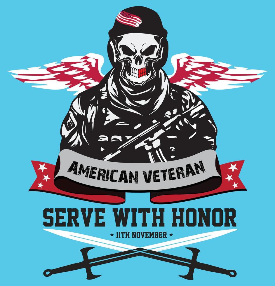American veteran t shirt design, Serve with honor typography, 11th november vector