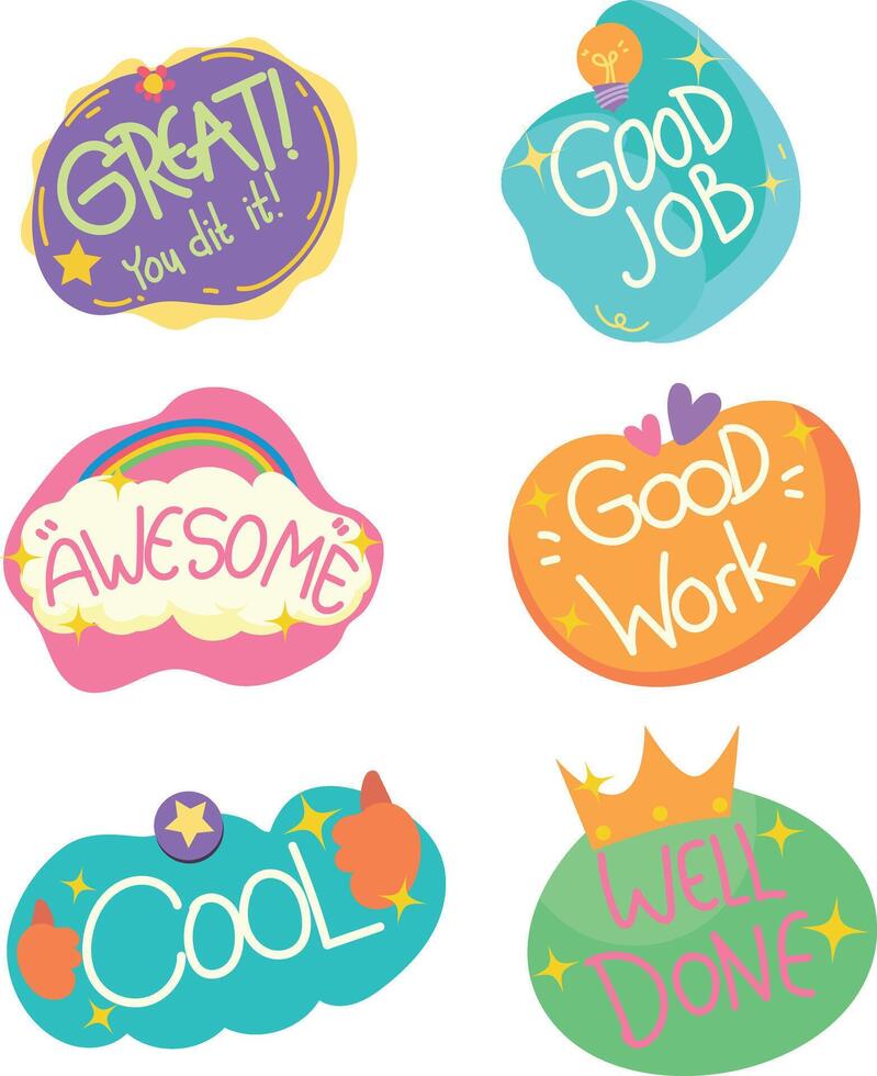 a collection of colorful stickers with the words good. vector
