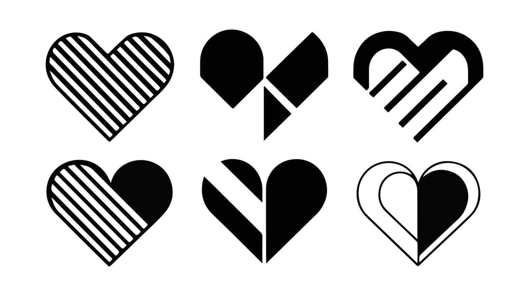 a set of six black and white hearts vector