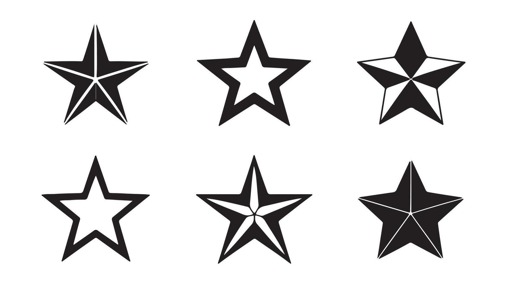 a set of six black and white stars vector
