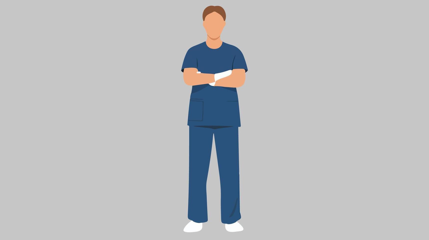 a man in a blue scrub suit standing with his arms crossed vector