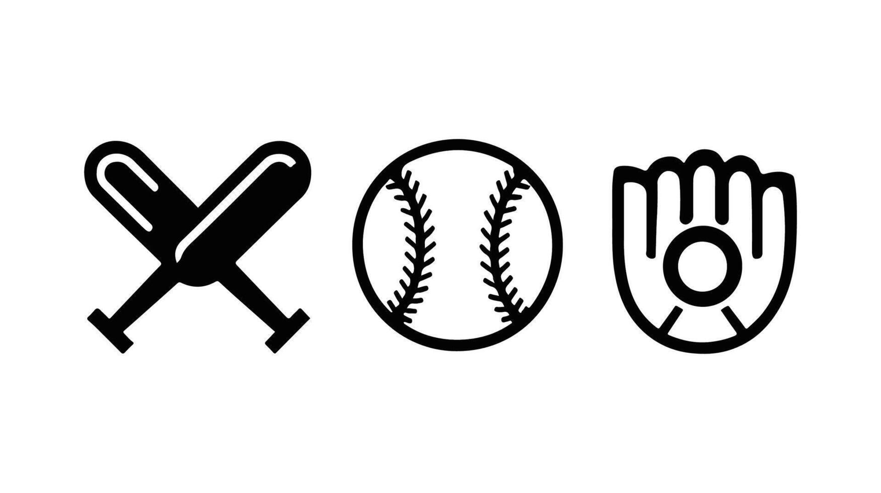 baseball glove, baseball bat, and baseball glove icon set vector