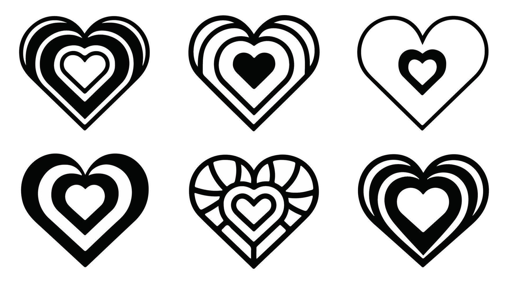 heart shapes set of black and white illustration vector