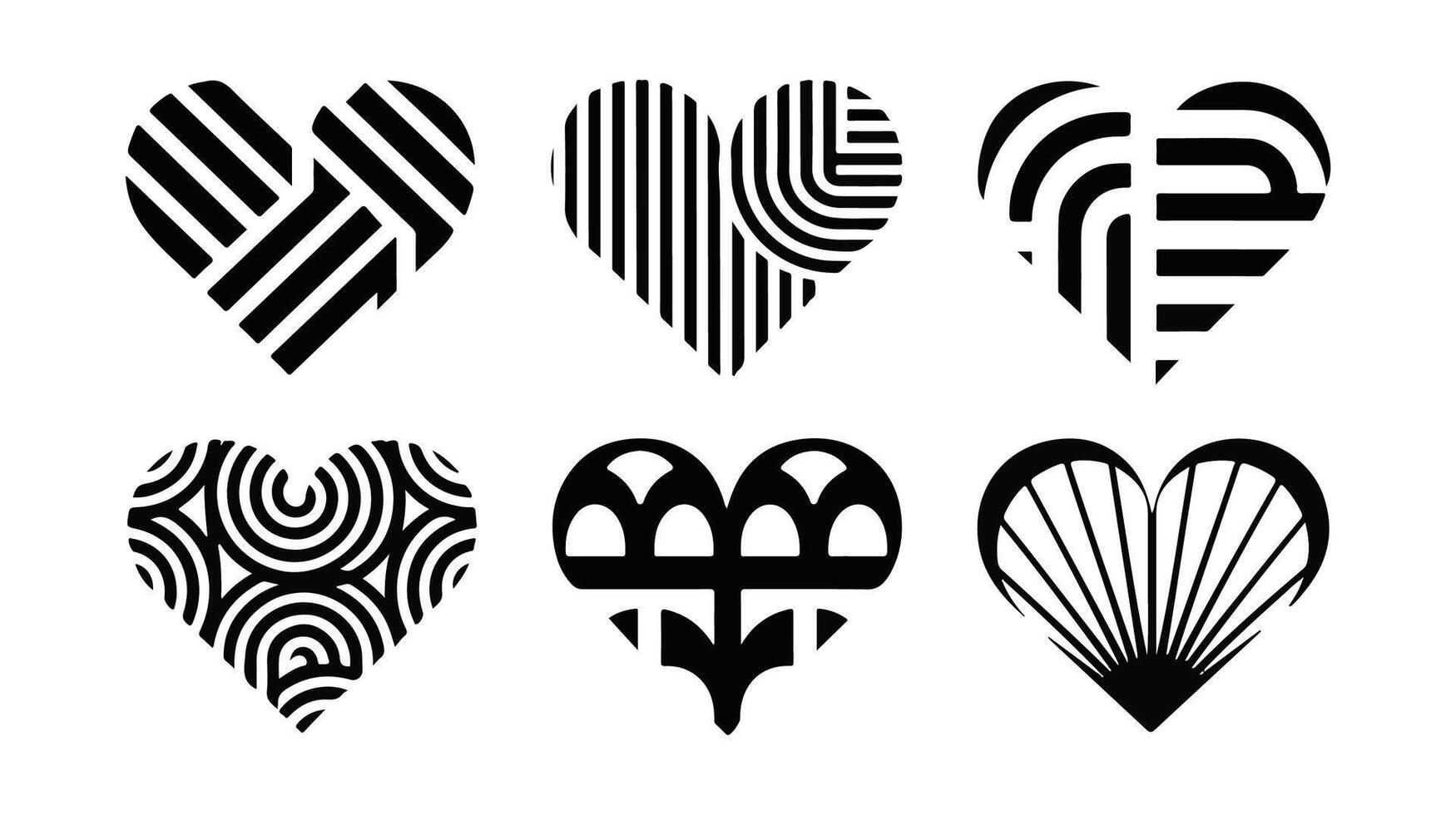a set of black and white hearts with different designs vector