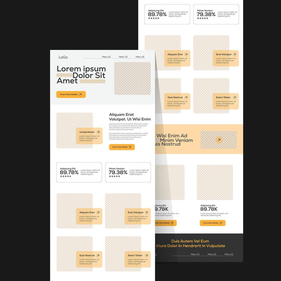 One-page website design template for Multipurpose business. Landing page wireframe for email newsletter template. Flat modern responsive design Header, Service, About, Product vector