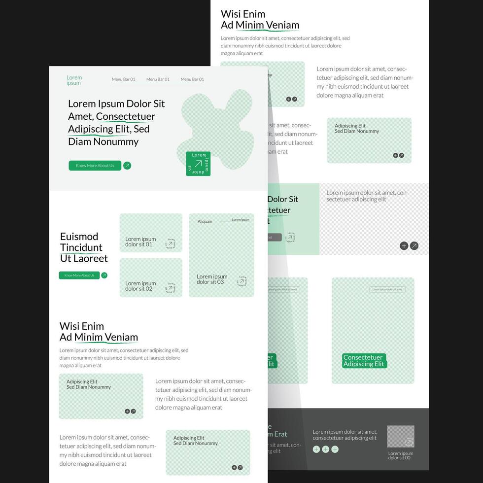 Landing page wireframe for email newsletter template. Flat modern responsive design Header, Service, About, Product vector