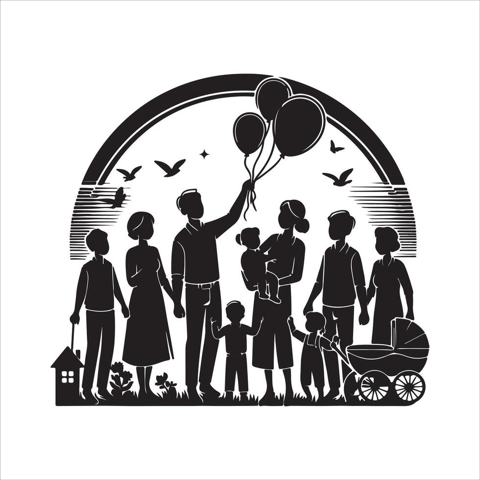 Family Reunions stock Children silhouettes playing outdoor stock illustration Family, vector