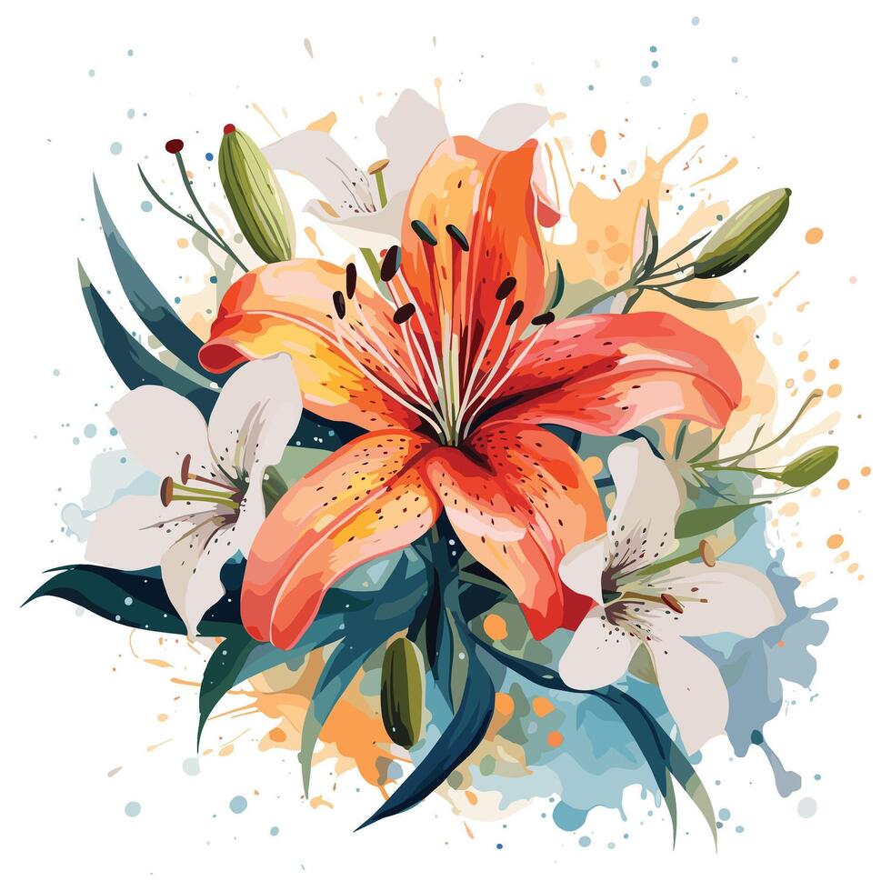 Lily floral watercolor vector