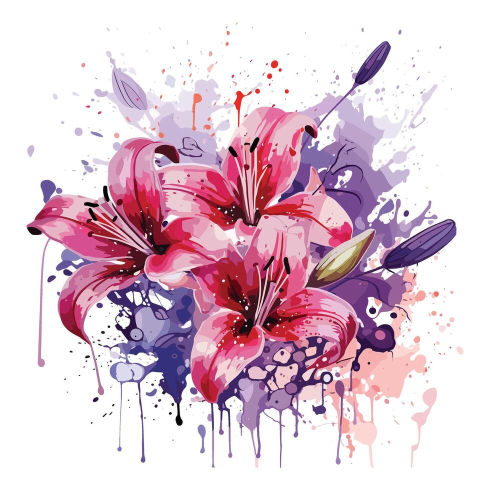 Lily floral watercolor vector