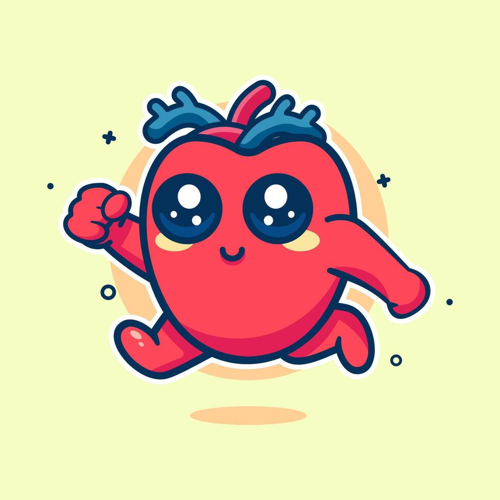 smiling human heart organ character mascot running isolated cartoon vector