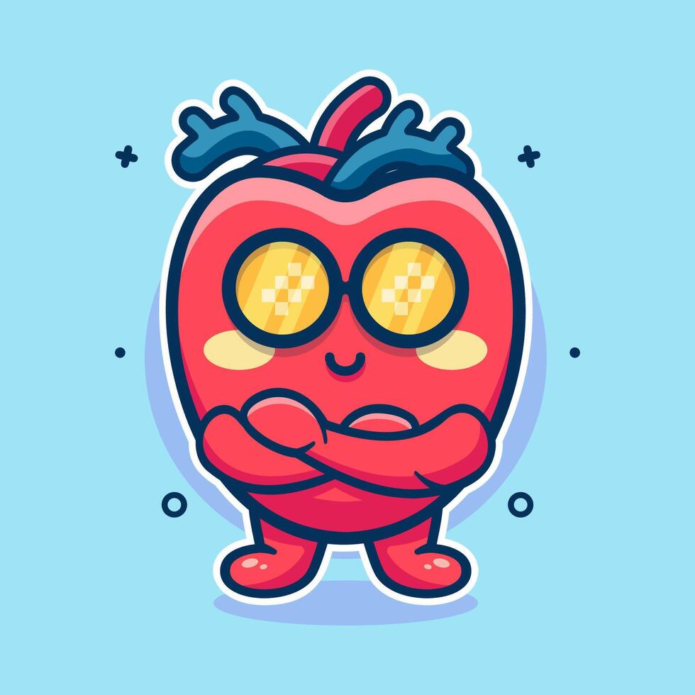cool human heart organ character mascot with crossed arms isolated cartoon in flat style design vector