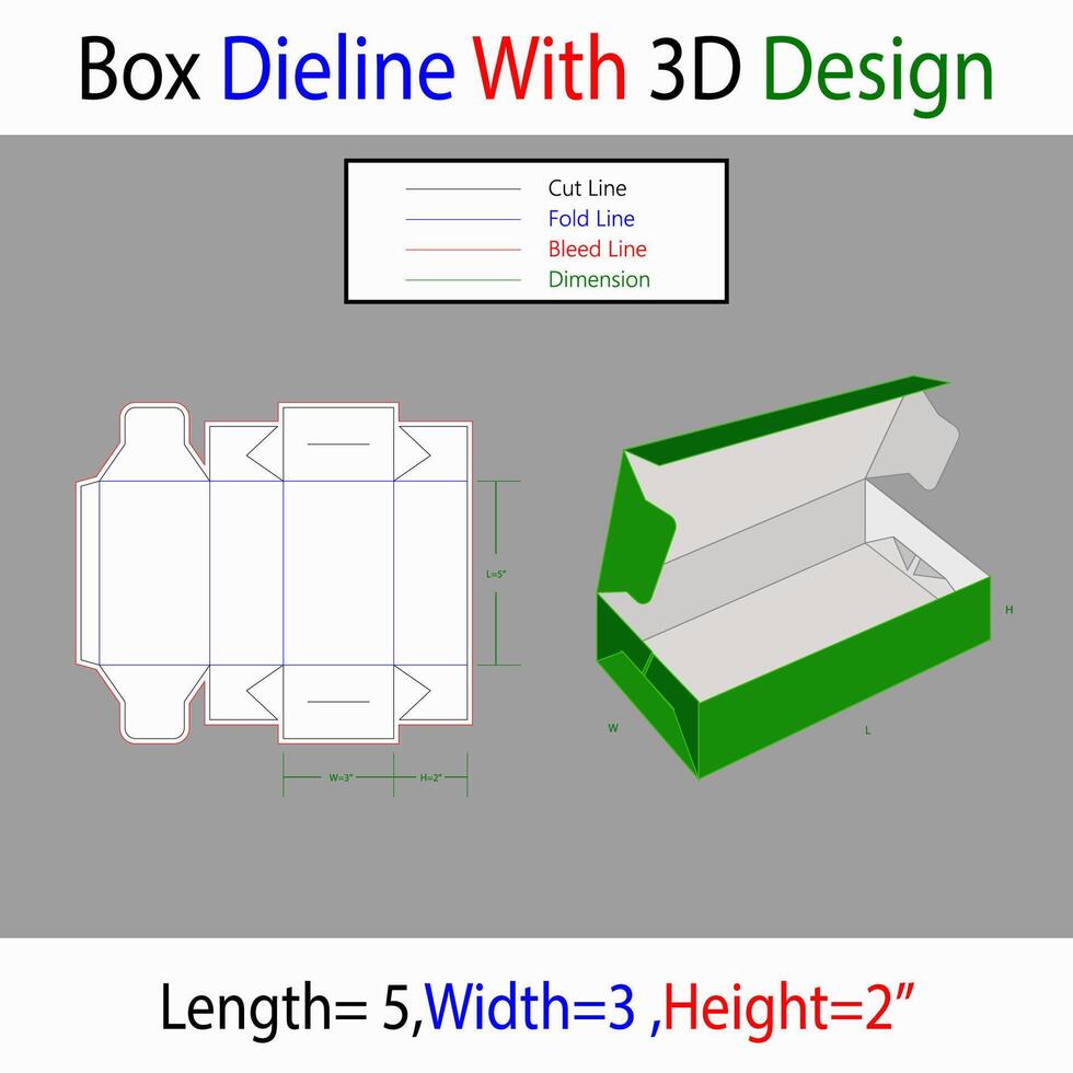 Haf snap lock L 5, W 3, H 2 inch Dieline Template With 3d Design vector
