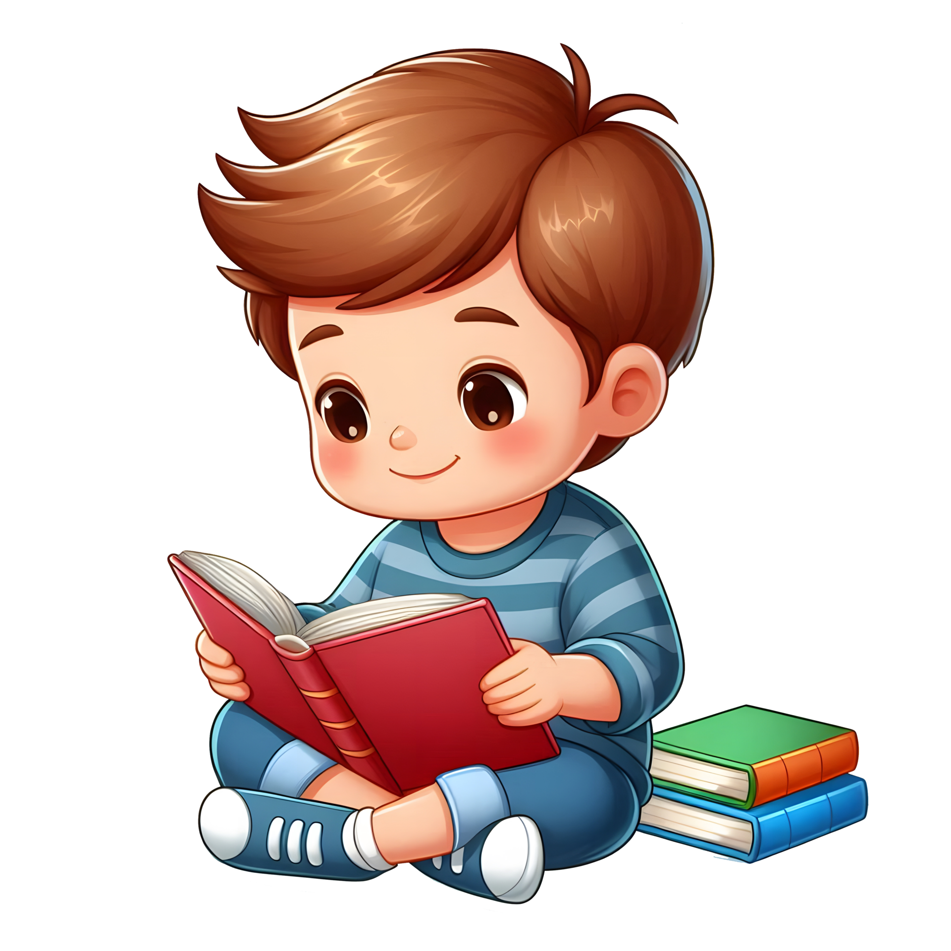 Boy Kid Reading Book Cartoon Isolated on transparent background