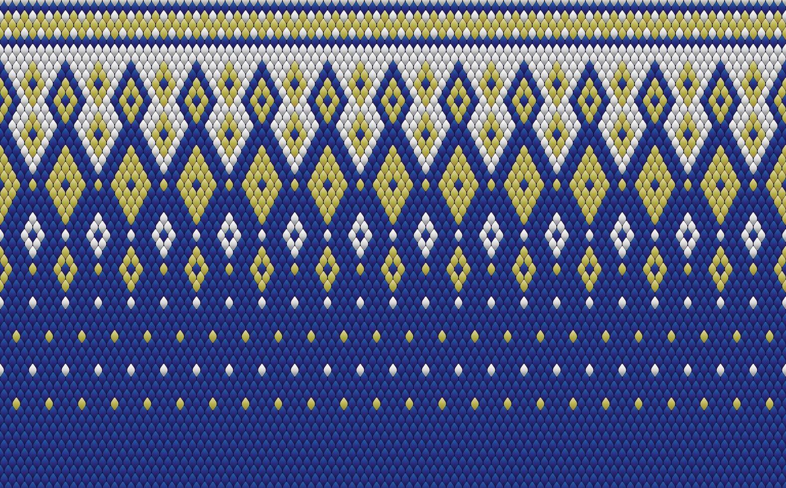 Knitted pattern seamless fabric blue color tone. traditional knitted pattern ethnic style. Designed for background ,wallpaper ,carpet ,clothing ,knitted pattern ,fabric ,pixel art ,textile vector
