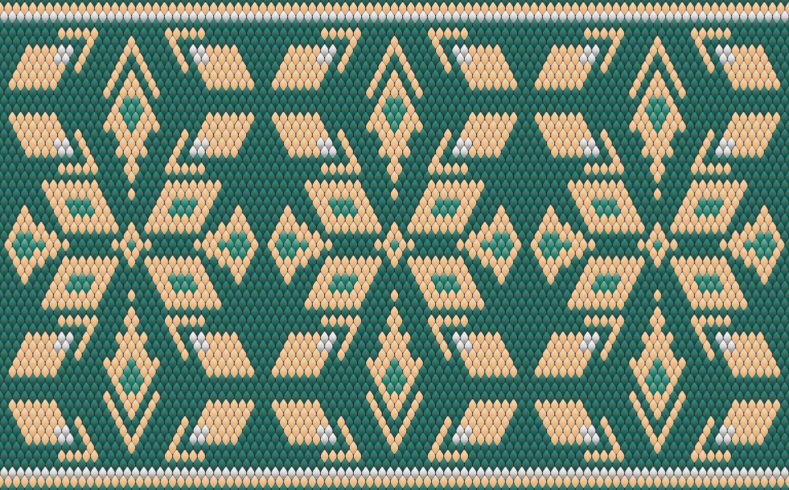 Knitted pattern seamless fabric green color tone. traditional knitted pattern ethnic style. Designed for background ,wallpaper ,carpet ,clothing ,knitted pattern ,fabric ,pixel art ,textile vector