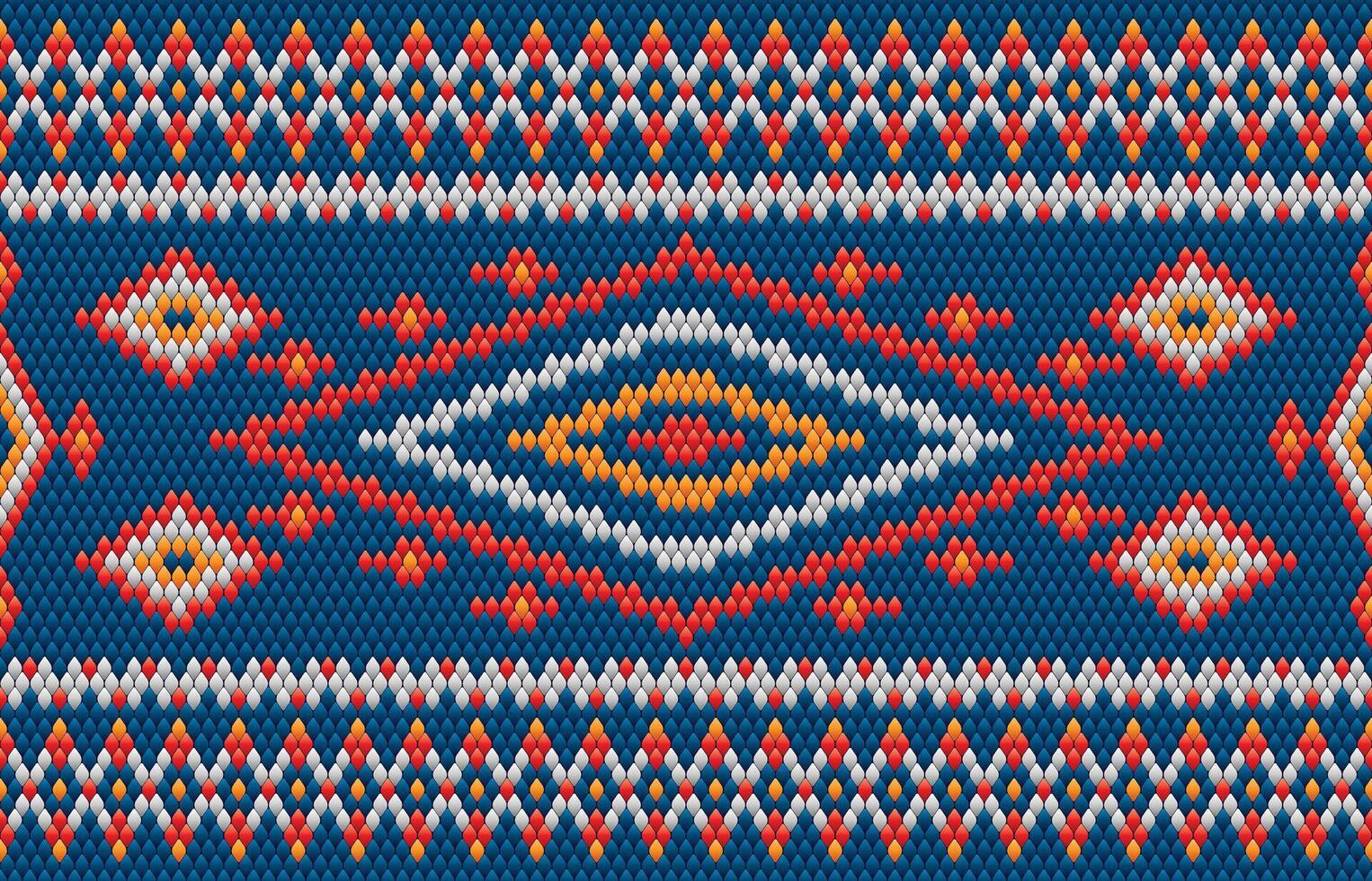 Knitted pattern seamless fabric blue color tone. traditional knitted pattern ethnic style. Designed for background ,wallpaper ,carpet ,clothing ,knitted pattern ,fabric ,pixel art ,textile vector