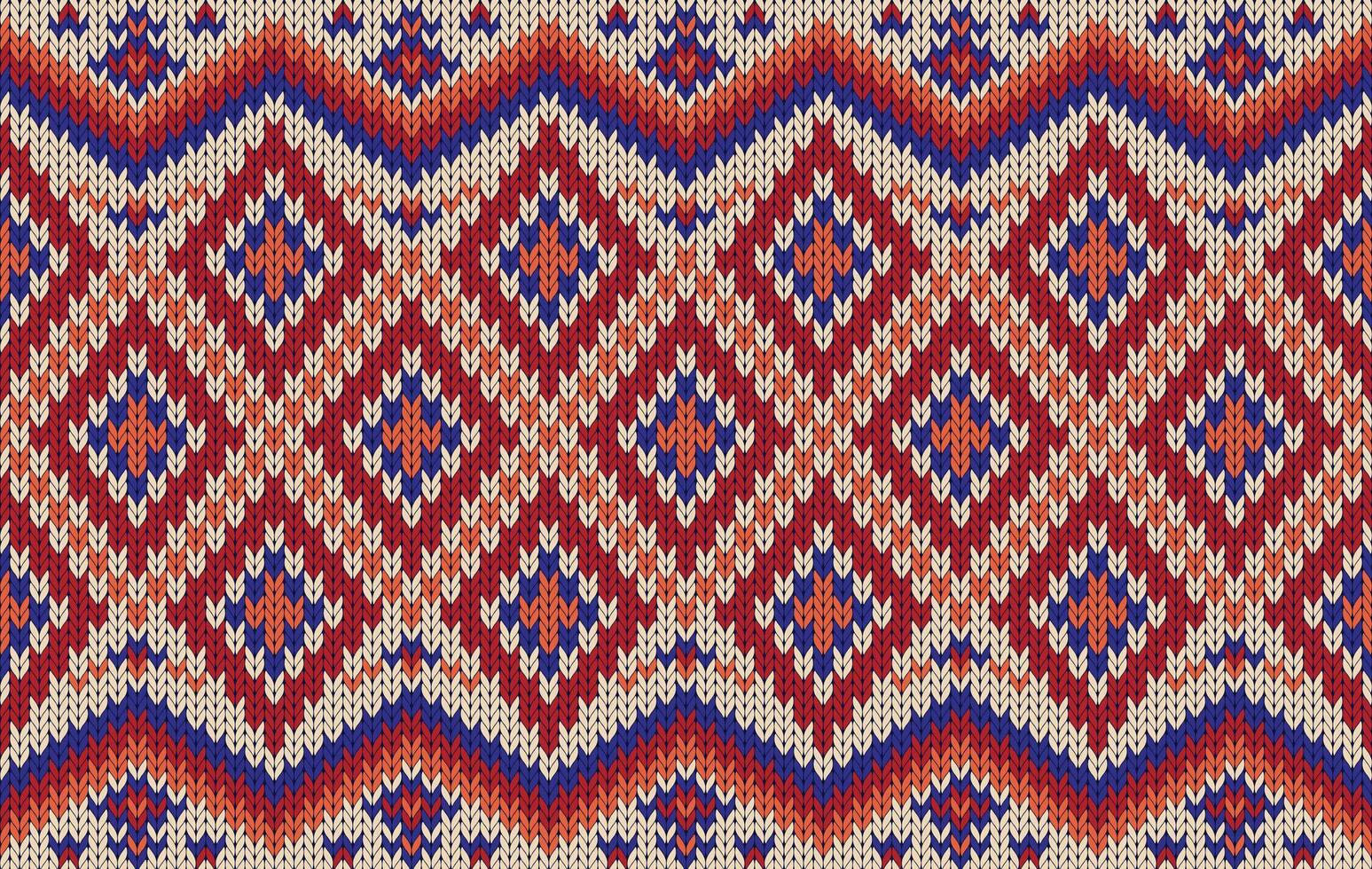 Knitted pattern seamless fabric red-blue color tone. traditional knitted pattern ethnic style. Designed for background ,wallpaper ,carpet ,clothing ,knitted pattern ,fabric ,pixel art ,textile vector