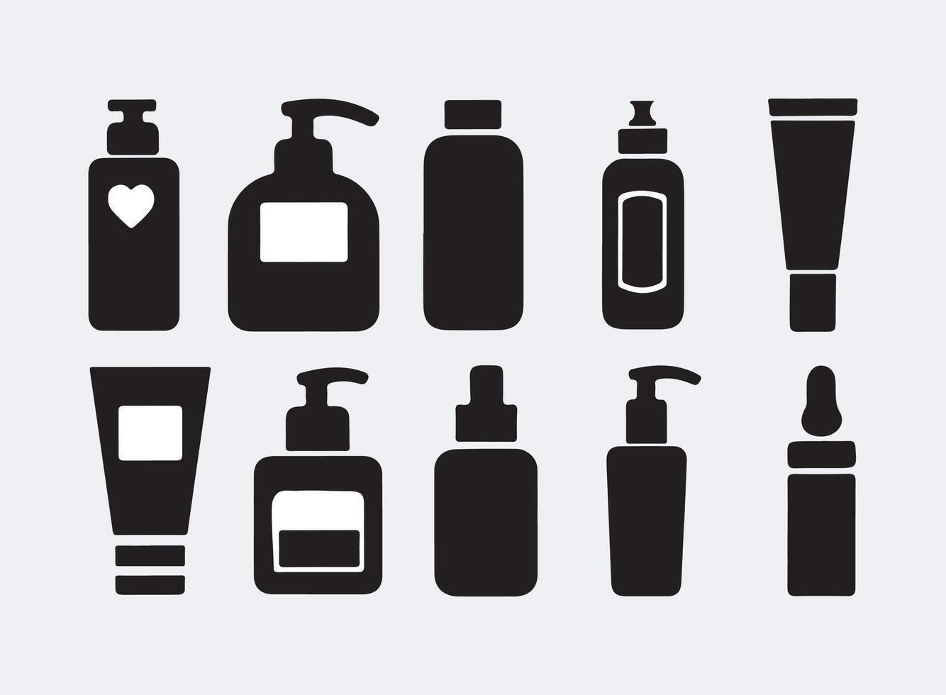 Beauty cosmetic bottle icon set silhouette illustration. vector