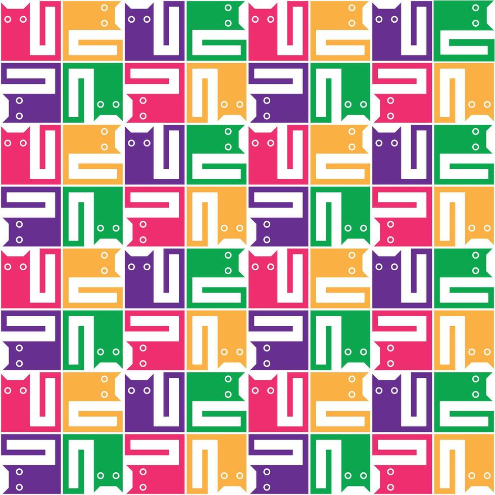 seamless repeat pattern of colorful cats in abstract style vector