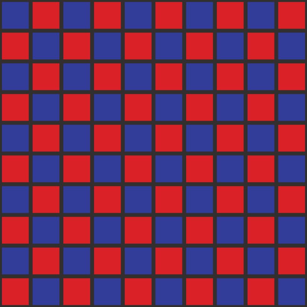 seamless repeating pattern of blue and red squares, black stripes vector