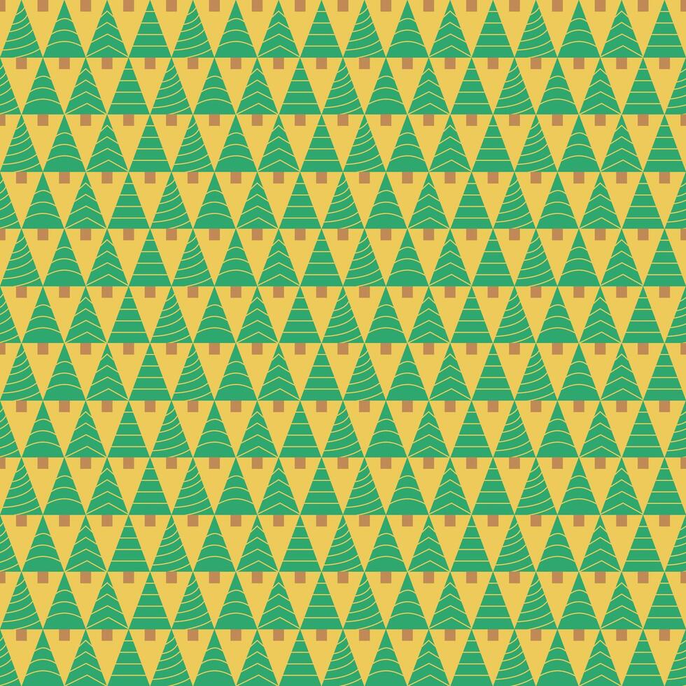 seamless repeating pattern of pine trees in flat design style on a yellow background vector