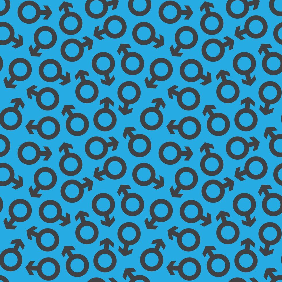 seamless repeating pattern of the male symbol in black on a blue background vector