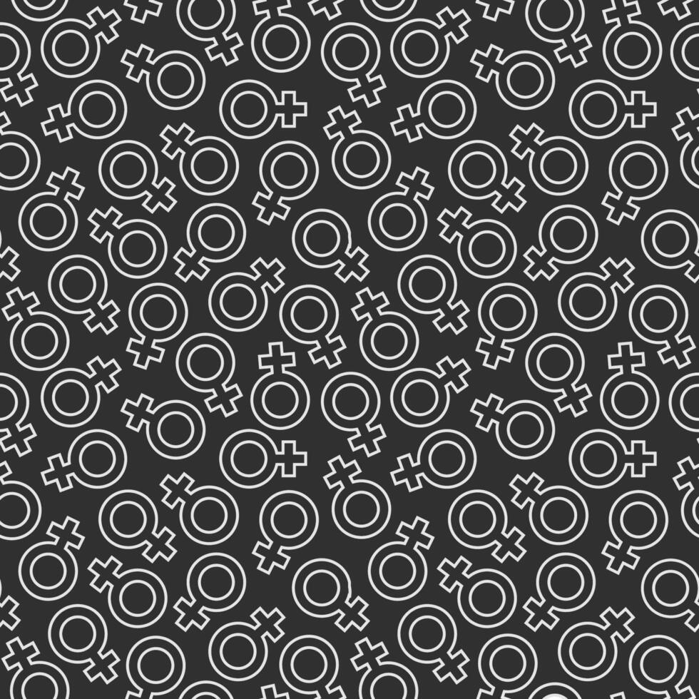 seamless repeating pattern of female symbol, white outline on black background vector
