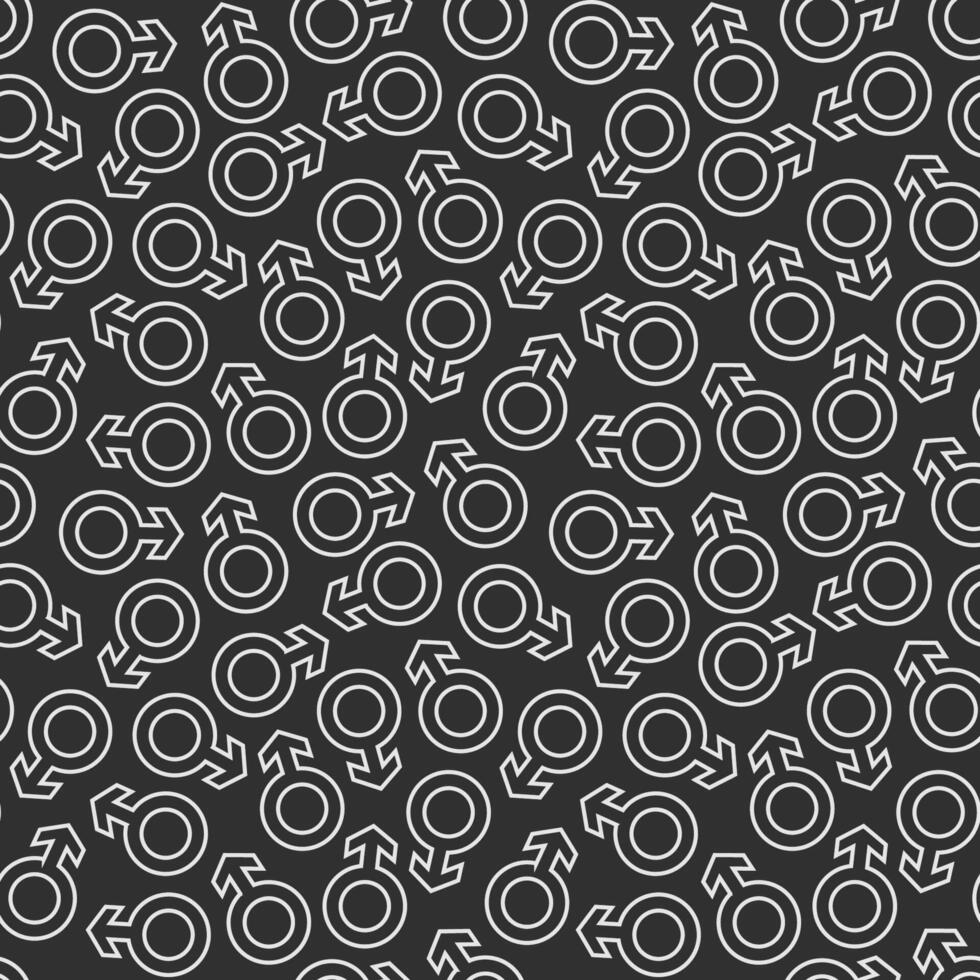 seamless repeating pattern male symbol, outline style, white on a black background vector