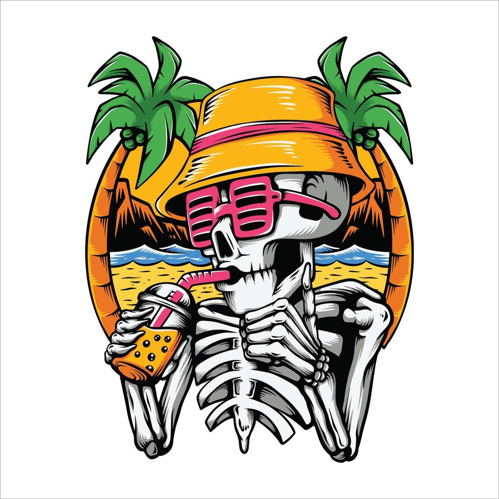 Illustration of a summer skull on the beach vector