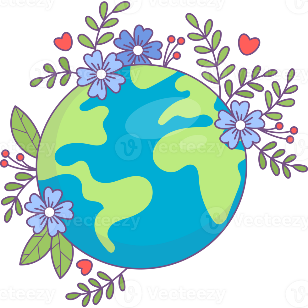 Planet Earth with flowers png