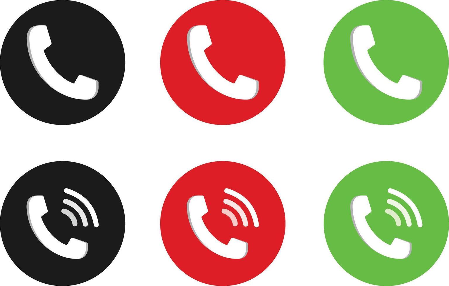 phone call buttons and WiFi black, red green vector