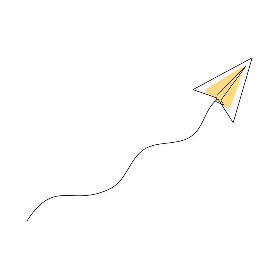 Paper plane continuous one line drawing on white background. vector