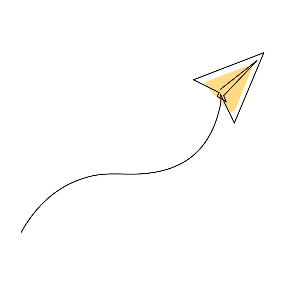 Paper plane continuous one line drawing on white background. vector