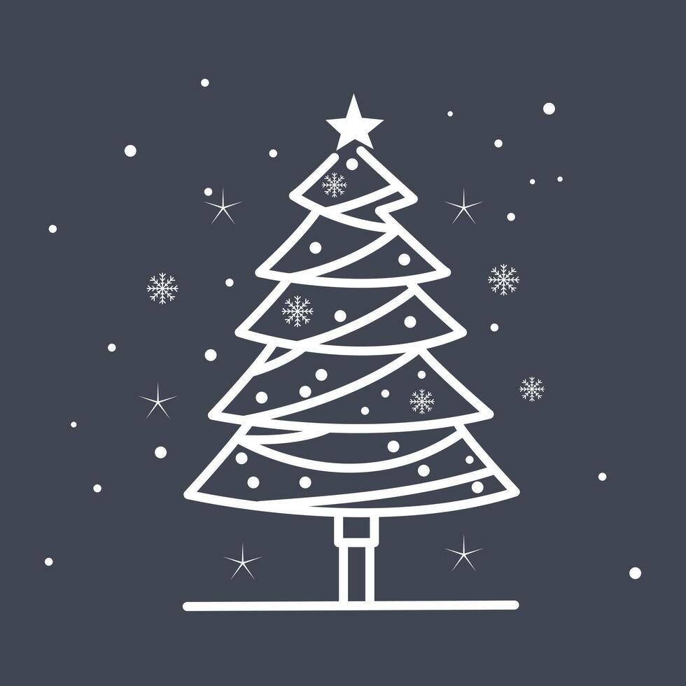 Decorated Christmas tree on black background. vector