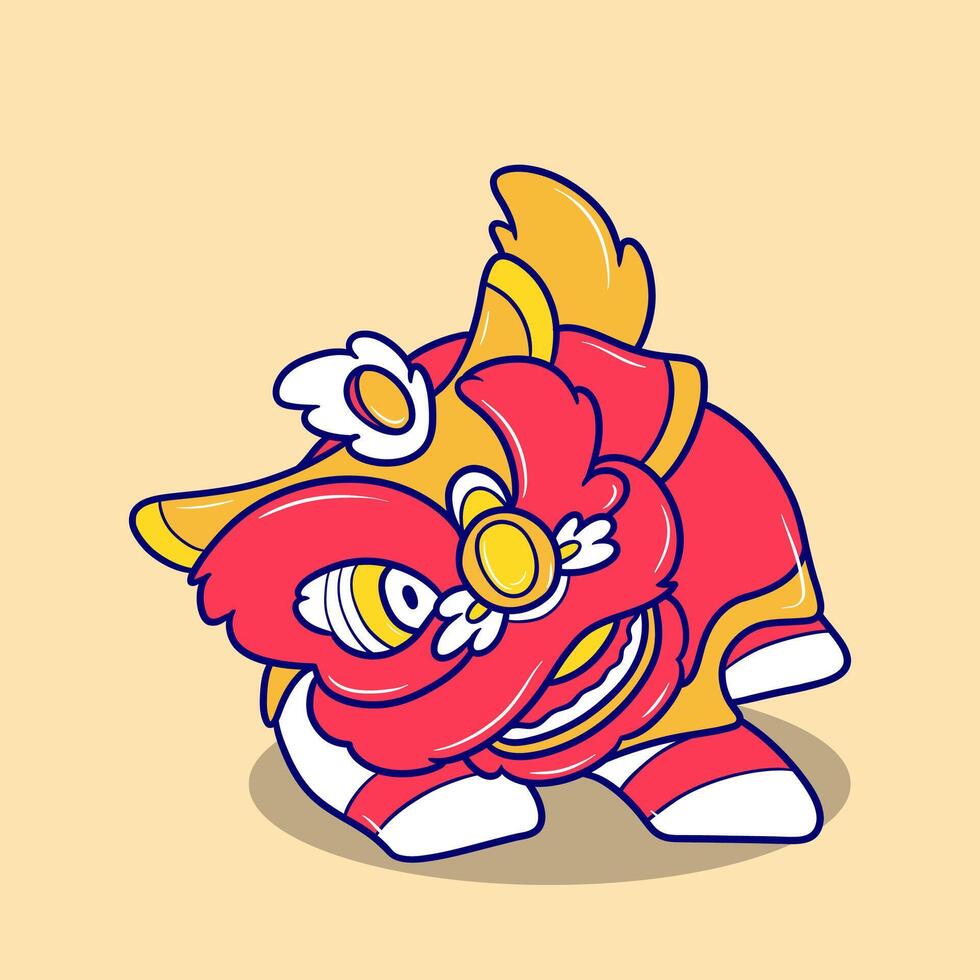 cute traditional chinese lion dance cartoon vector