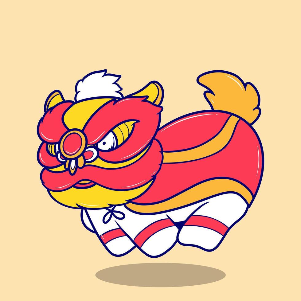 cute traditional chinese lion dance cartoon vector
