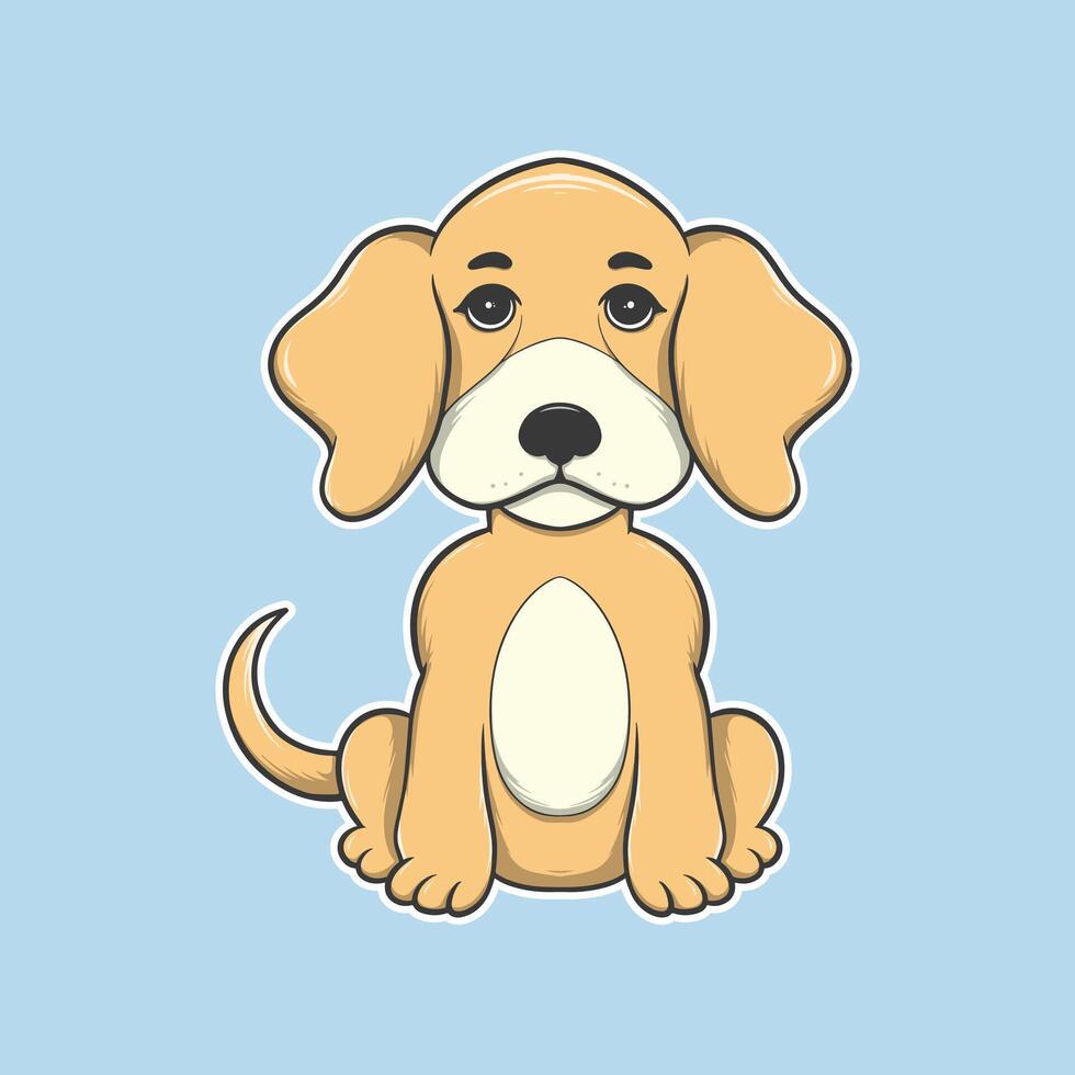 Cute cartoon dog with fluffy fur sitting down vector