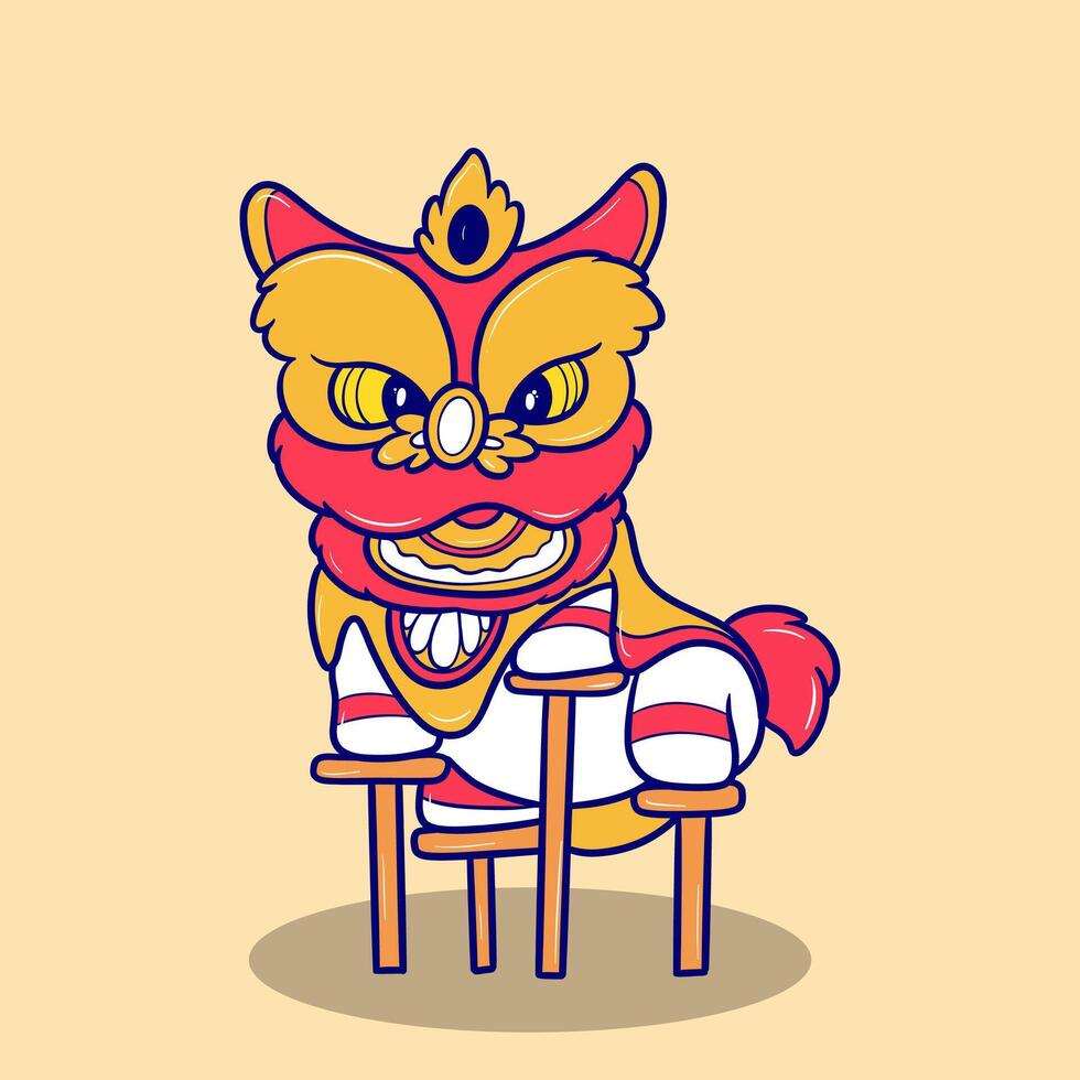 cute traditional chinese lion dance cartoon vector