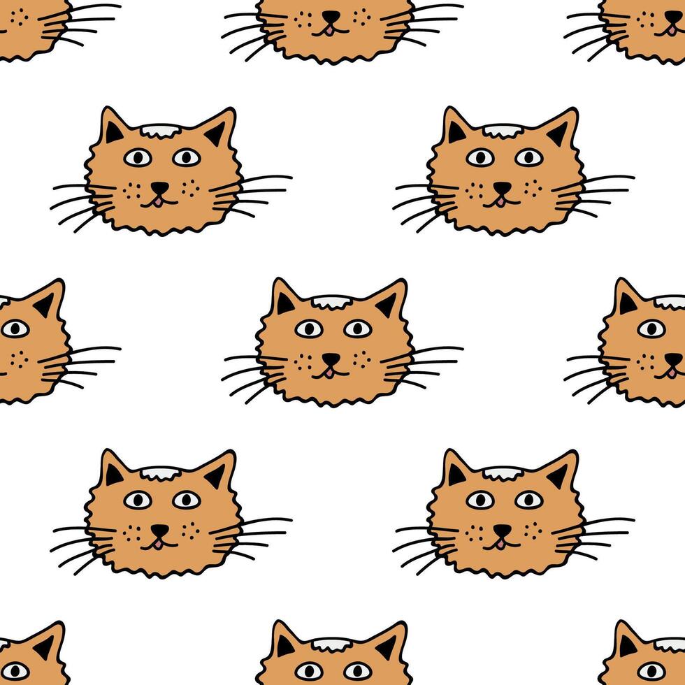 Seamless pattern with cat muzzle doodle for decorative print, wrapping paper, greeting cards, wallpaper and fabric vector