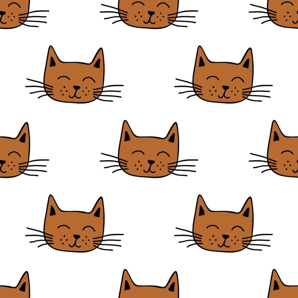 Seamless pattern with cat muzzle doodle for decorative print, wrapping paper, greeting cards, wallpaper and fabric vector