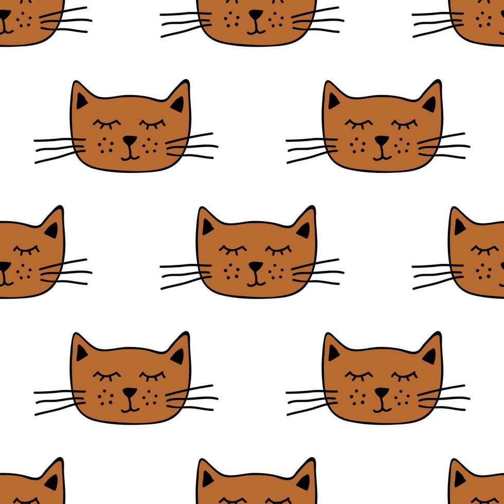 Seamless pattern with cat muzzle doodle for decorative print, wrapping paper, greeting cards, wallpaper and fabric vector