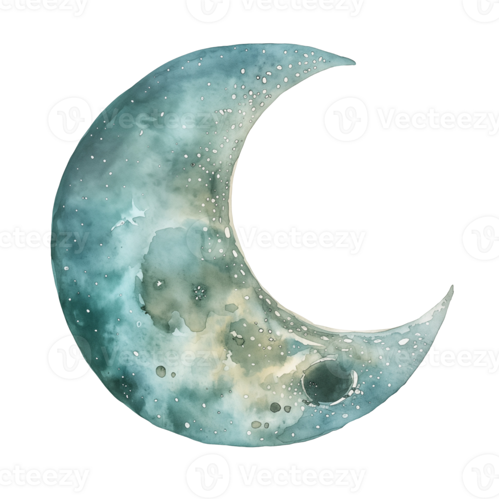 cute watercolor moon on isolated background png