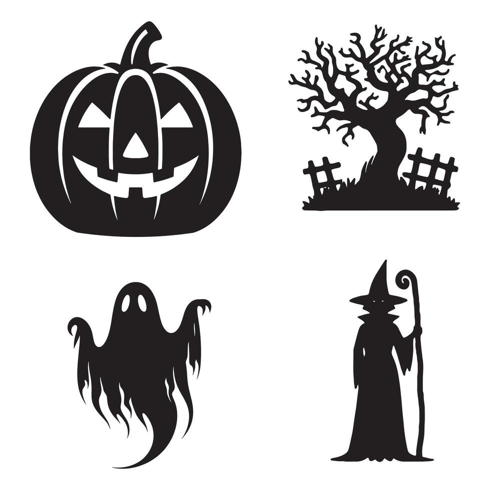 halloween silhouette set vector