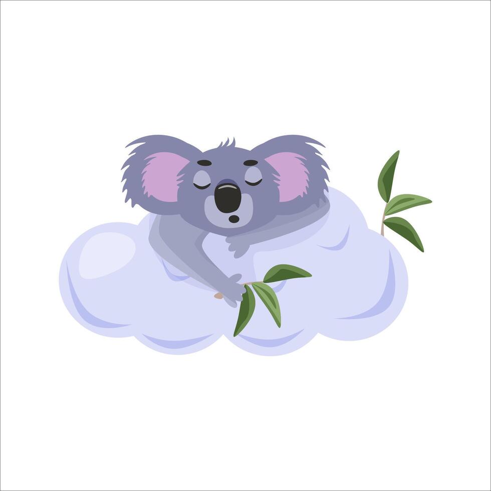 Children's cute animal card. Koala bear sleeping on a cloud. Sweet dreams. Cute character for kids. Isolated illustration for children. vector