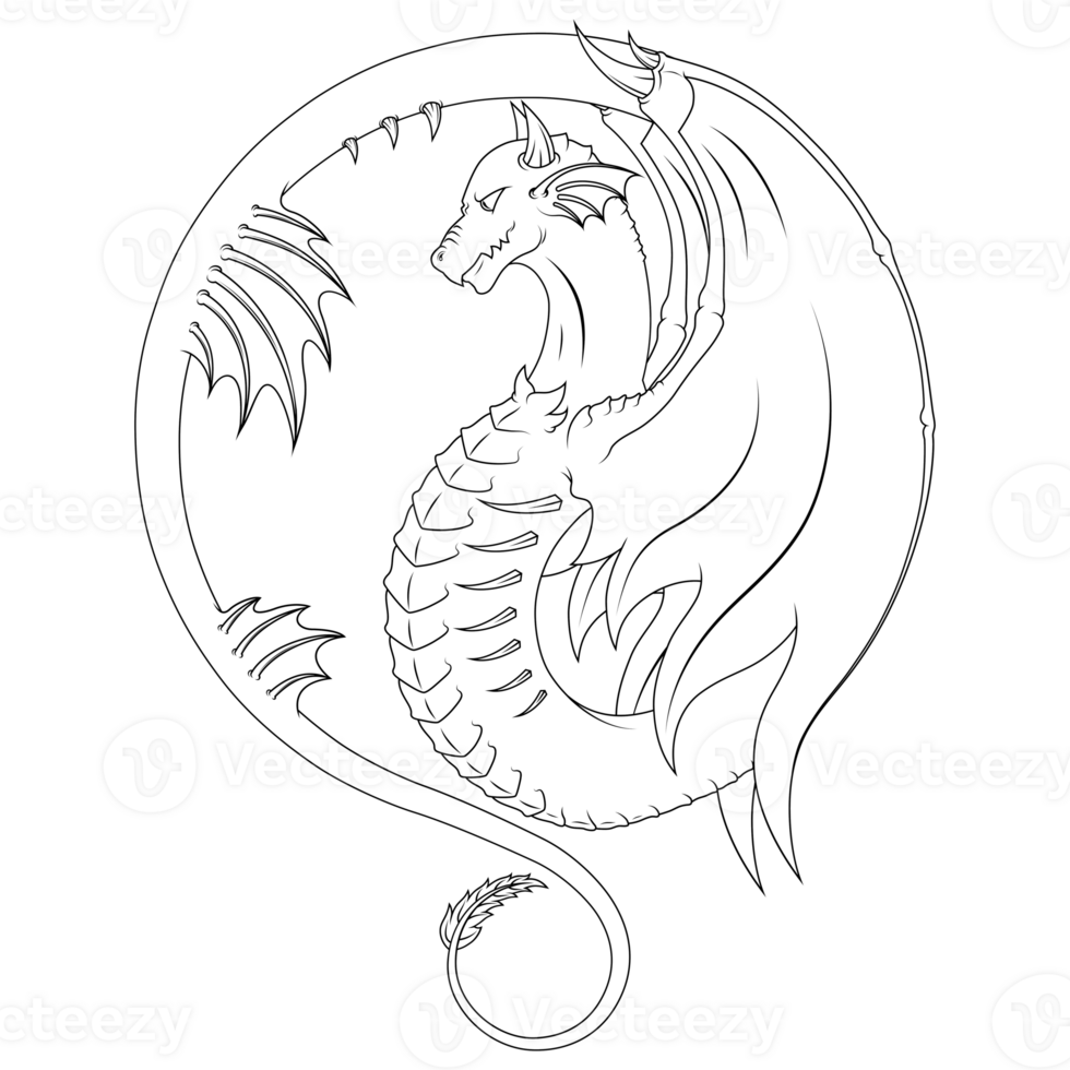 Winged western dragon silhouette, European medieval dragons on black background png