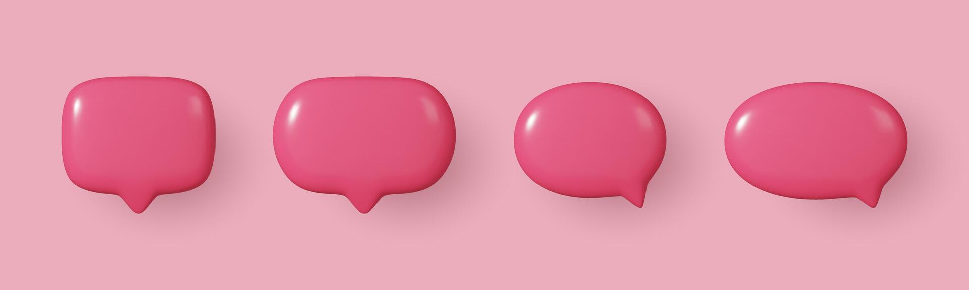Set of pink speech bubbles. Chat dialogue text bubbles in a modern, realistic 3D design. The collection is isolated. vector