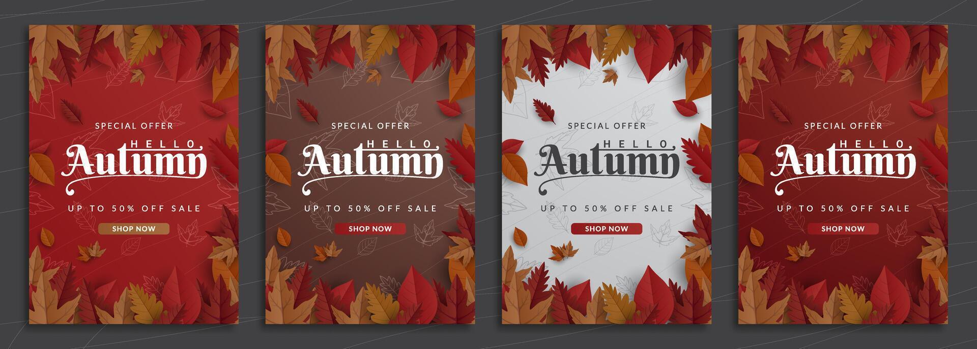 Set autumn sale background layout decorate with leaves for shopping sale or promo poster and frame leaflet or web banner. vector