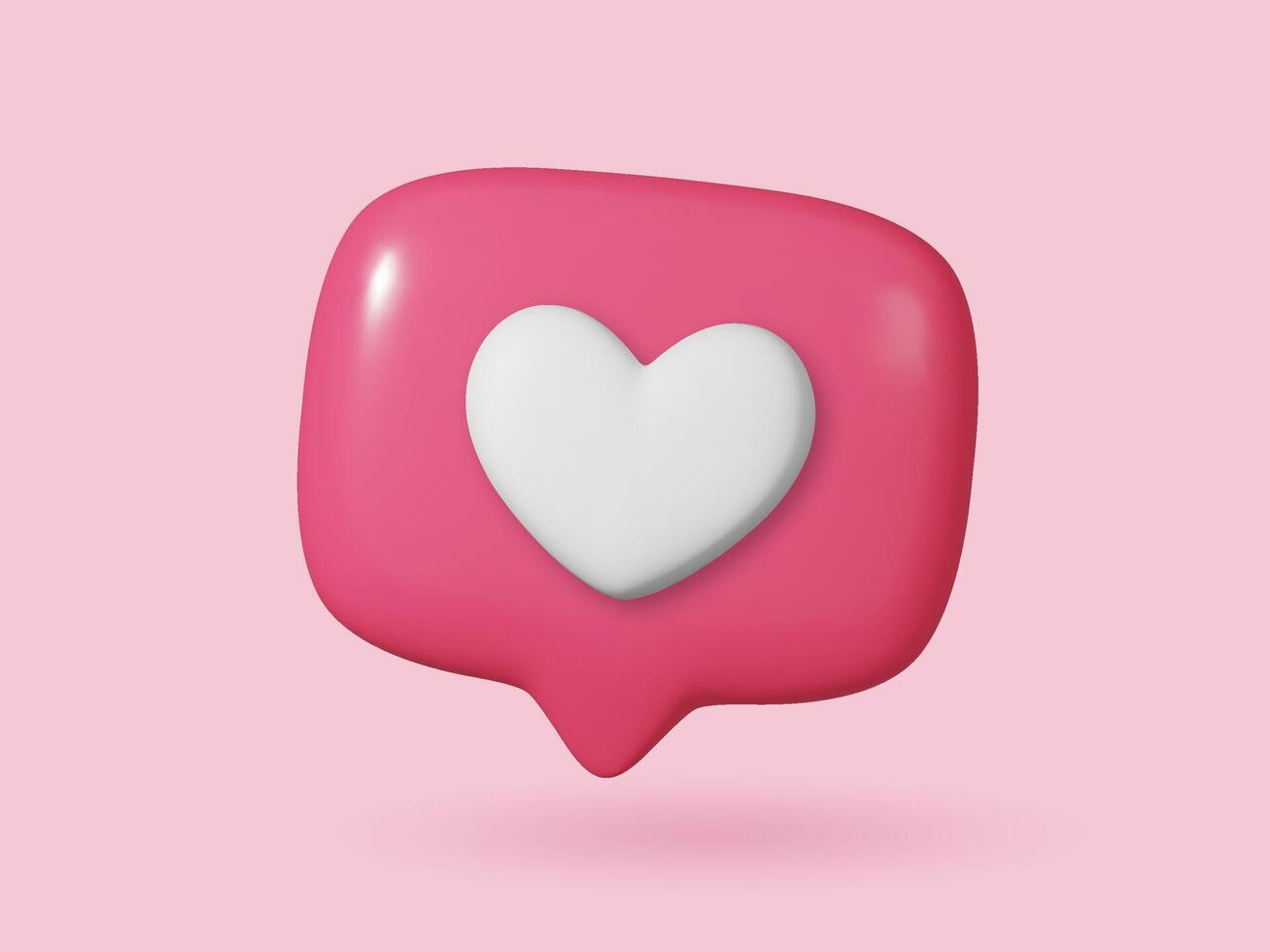 3D icon chat button with white heart. Perfect for love themed designs. Realistic and isolated on pink background. vector
